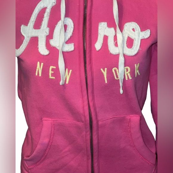 VTG Aeropostale BARBIE PINK Zip Sweatshirt Girls Med 34” Bust Long Sleeve Hoodie - Picture 2 of 7